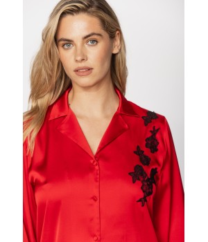 Pijama set mujer rojo caída ceñida lateral